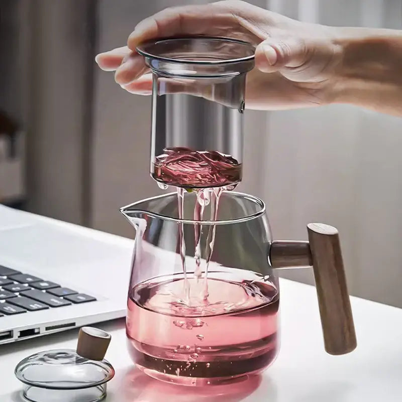 Clear glass tea pot with wooden handle and infuser by DecorBites glass tea for heat resistant Chinese Kung Fu tea set