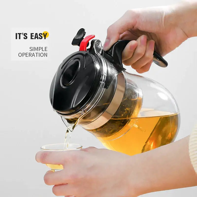 Clear glass teapot with black lid handle and red lever from decorbites glass tea set with infuser 900ml capacity