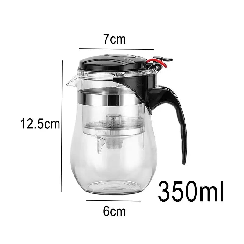 DecorBites glass tea infuser pitcher with black lid handle and stainless steel ring from 900ml glass tea set