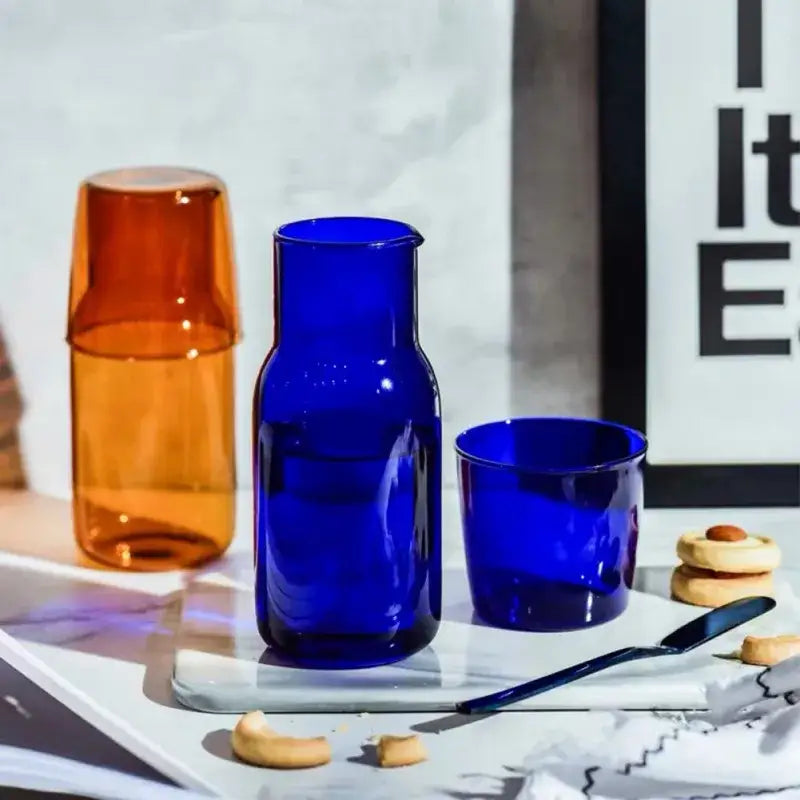 Vibrant cobalt blue glass teacup set pitcher combo with sleek modern design heat-resistant glass teacup set