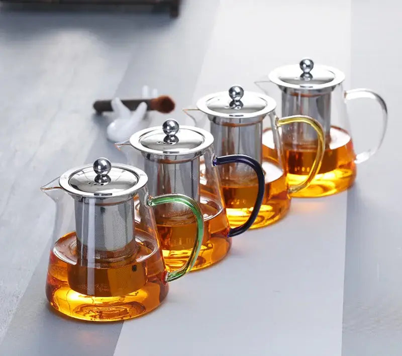Decorbites glass teapot 550ml heat-resistant glass teapot with stainless steel lids handles in green blue and yellow