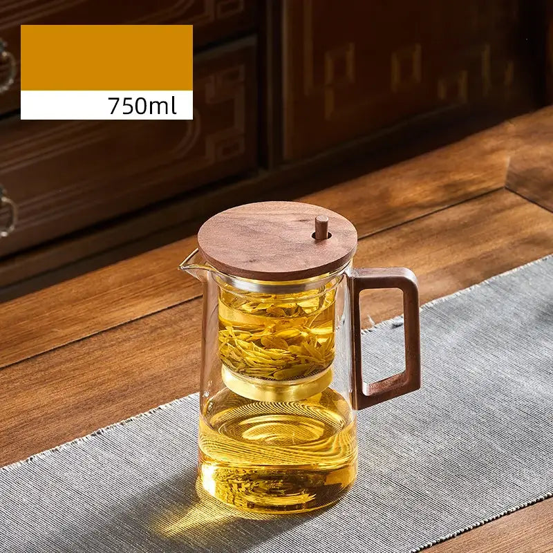 Decorbites glass teapot 750ml clear glass teapot filter kettle with wooden lid handle and metal mesh strainer