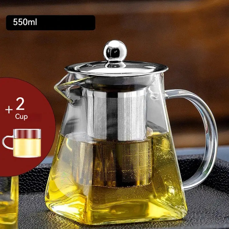 550ml decorbites glass teapot with stainless steel lid and built-in filter containing golden tea for kungfu tea set use