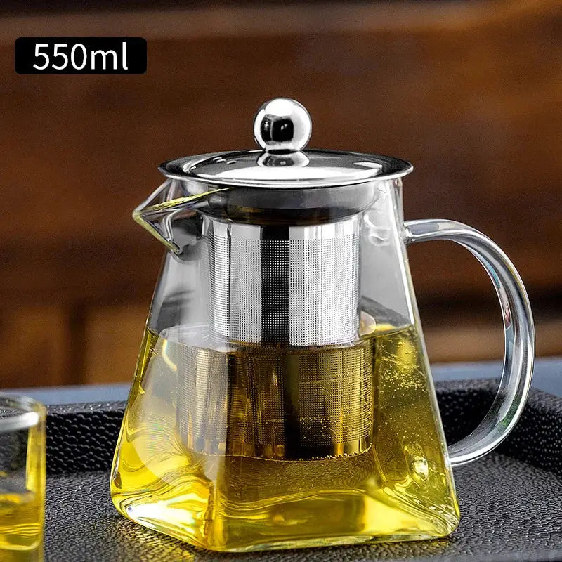 Decorbites glass teapot 550ml clear glass with stainless steel lid and built-in filter kungfu tea set for office use
