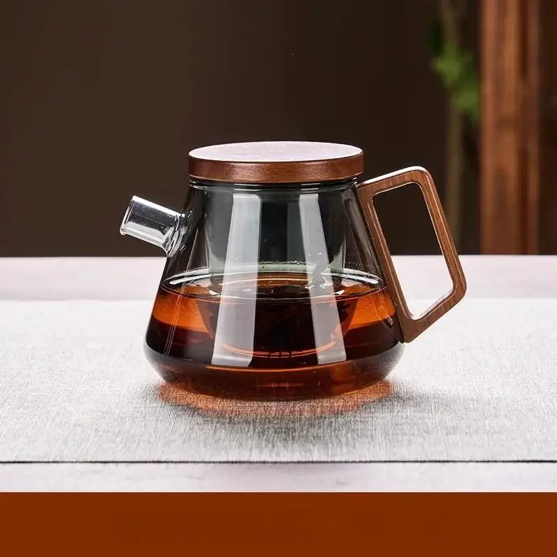 Decorbites™ glass teapot set with clear glass teapot and wooden lid for kung fu tea and milk rose preparation