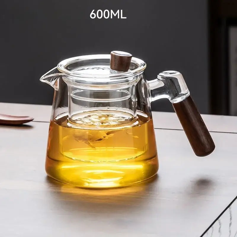 Clear glass teapot set with wooden handle and internal strainer by decorbites glass teapot with flower pattern