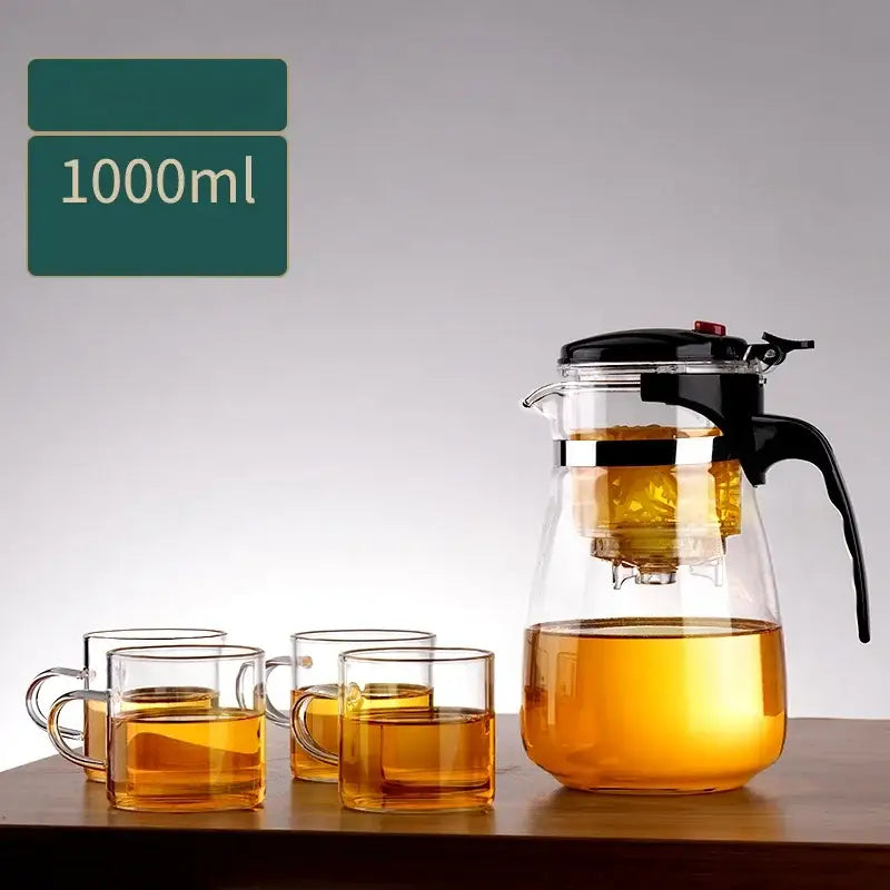 Clear glass decorbites glass teapot with black lid handle and built-in filter for steeping leaves in 500ml 1800ml capacity