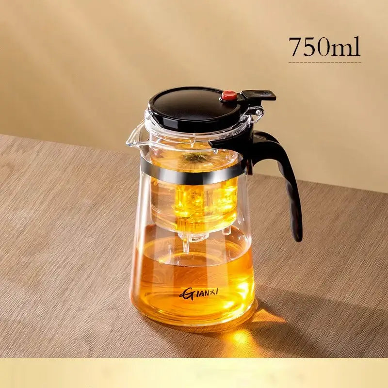 750ml transparent glass decorbites glass teapot with black lid handle and dual-layer design for tea brewing