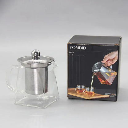 Decorbites glass teapot with clear glass body and stainless steel infuser built in for loose leaf brewing