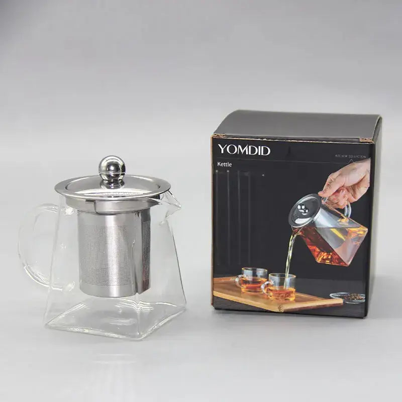 Decorbites glass teapot with clear glass body and stainless steel infuser built in for loose leaf brewing