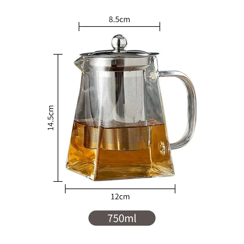 Decorbites™ glass teapot with stainless steel lid handle and stainless steel infuser 750ml capacity