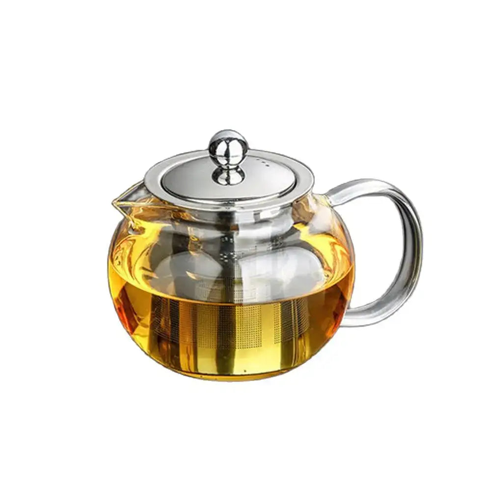 Decorbites™ glass teapot with stainless steel infuser clear borosilicate heat resistant flower tea pot with golden tea