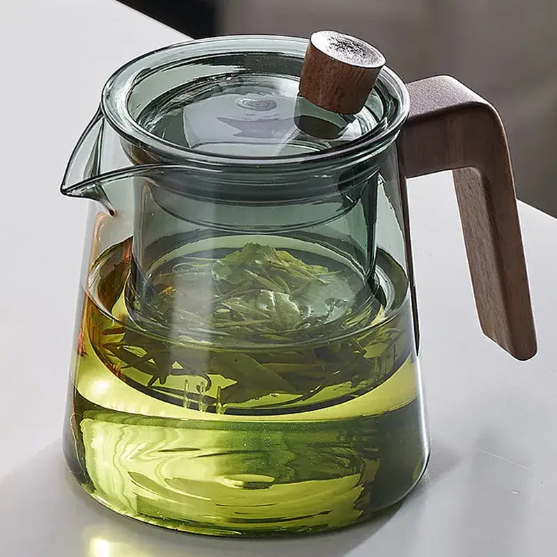 Clear glass teapot with wood handle and inner chamber for steeping tea from decorbites glass teapot wood handle set