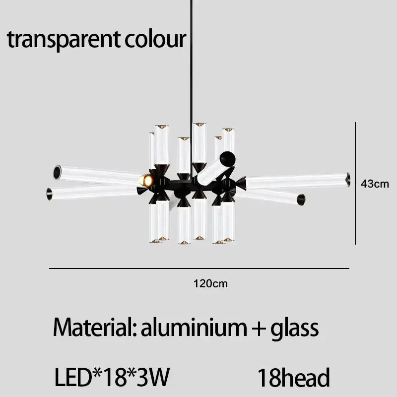 Modern black and transparent decorbites glass tube chandelier with 18 led lights pendant lamp for living spaces