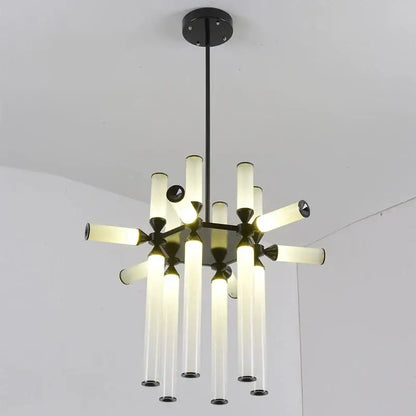 Modern black metal decorbites glass tube chandelier with frosted glass tubes pendant lamp for living and dining rooms