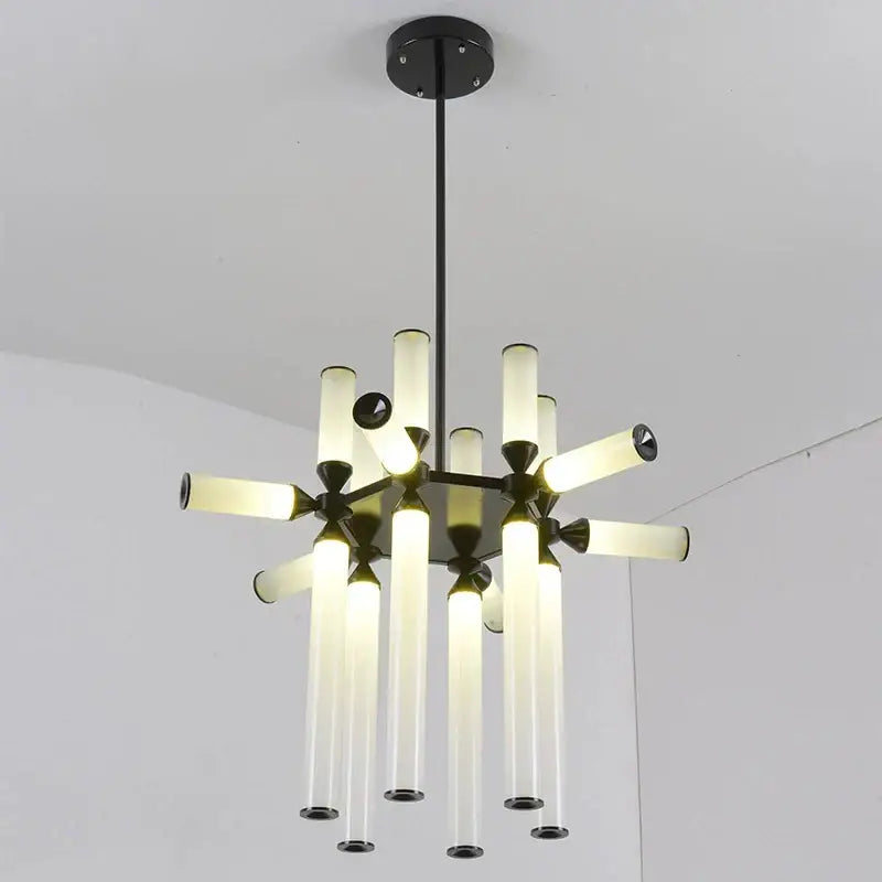 Modern black metal decorbites glass tube chandelier with frosted glass tubes pendant lamp for living and dining rooms