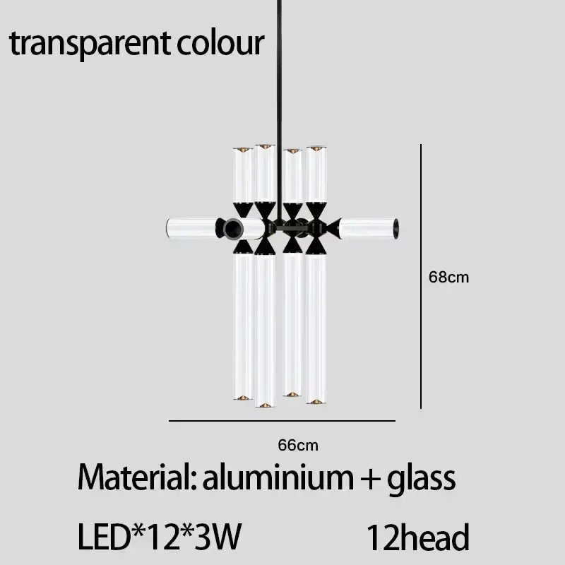 Modern minimalist decorbites glass tube pendant lamp with 12 led lights black aluminum arms for living spaces