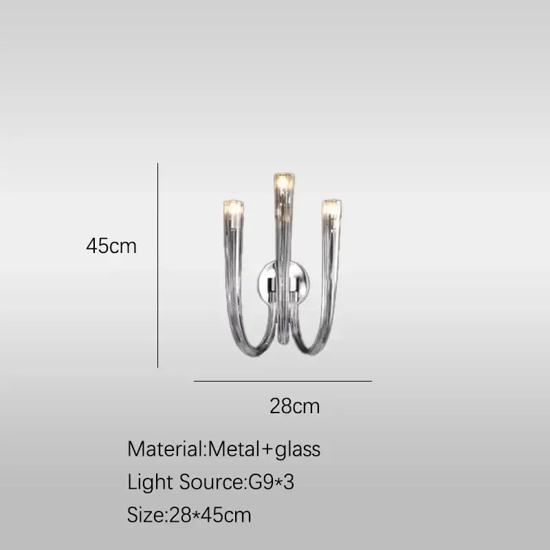 Modern chrome and glass three-arm wall sconce with g9 bulbs for decorbites glass tube dining chandelier lighting