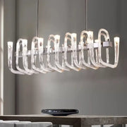 DecorBites glass tube dining chandelier with curved transparent acrylic arms and polished chrome fixtures