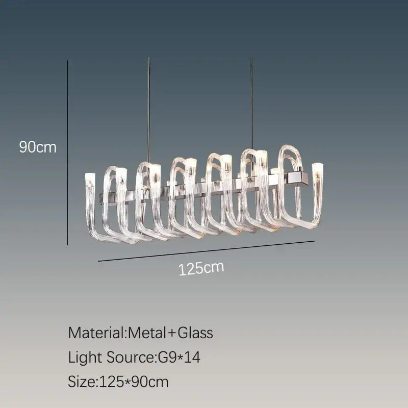 Modern decorbites glass tube dining chandelier with clear glass tubes and metal arms featuring 14 g9 led lights