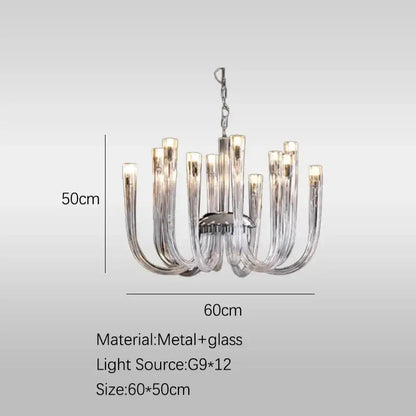 Decorbites glass tube dining chandelier with sleek curved glass design and metallic accents for modern lighting