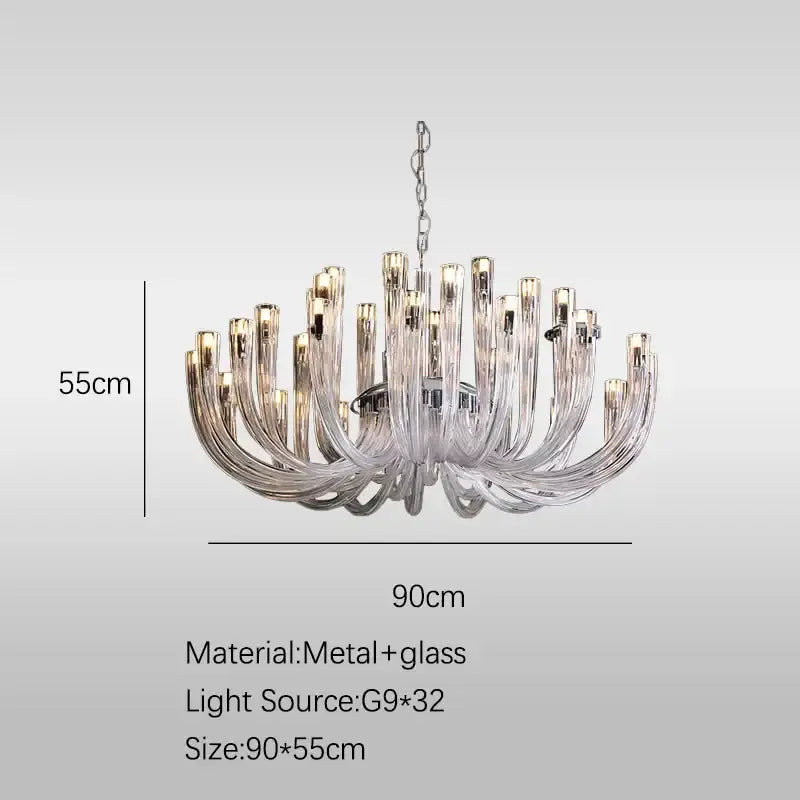 DecorBites glass tube dining chandelier with sleek curved glass design and metallic accents for modern lamps