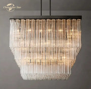 DecorBites glass tube LED square chandelier pendant with clear glass tubes and black metal frame modern cielor fixture