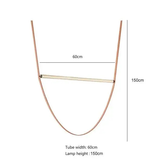 Copper-colored decorbites glass tube pendant lamp with curved frame and horizontal bar for modern living room lighting