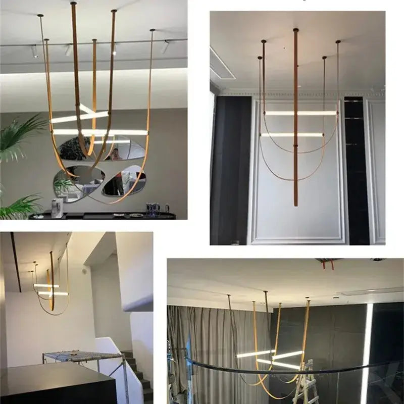 Decorbites glass tube pendant lamp with slender copper metal rods and integrated led strips for modern living rooms