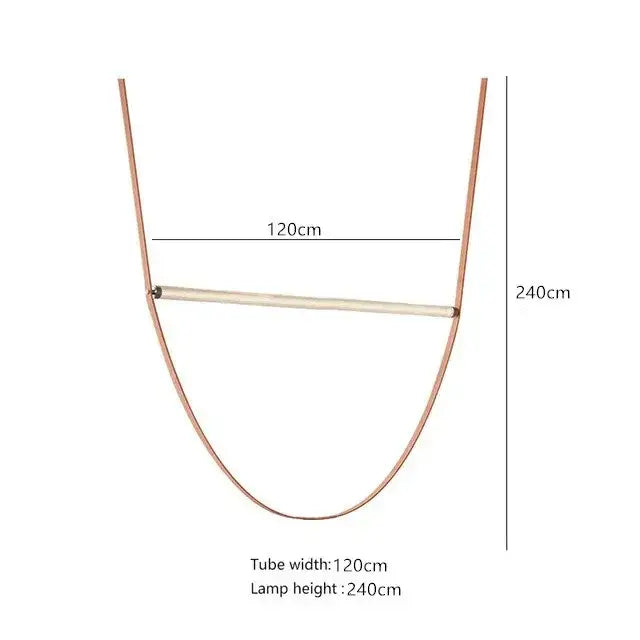 Decorbites glass tube pendant lamp with minimalist copper u-shaped frame and central bar for staircase lighting