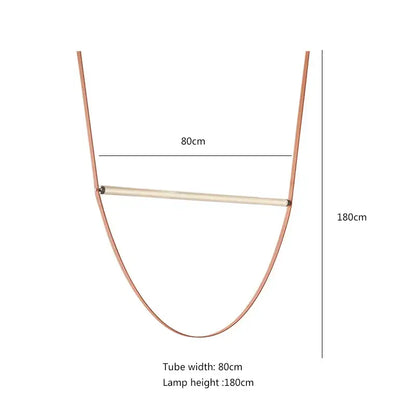 Copper-colored minimalist DecorBites glass tube pendant light with curved tube design and central horizontal bar for living room