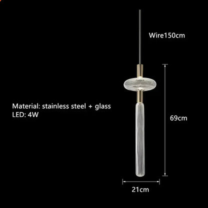 Decorbites glass tubes pendant lamp with clear ridged glass body and brass stainless steel hardware for modern luxury lighting