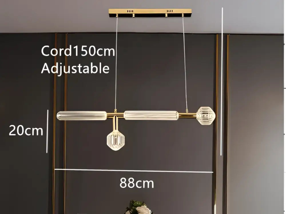 Gold-toned decorbites glass tubes pendant lamp with clear glass accents and adjustable 150cm cord for modern lighting