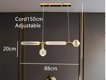 Gold-toned decorbites glass tubes pendant lamp with clear glass accents and adjustable 150cm cord for modern lighting