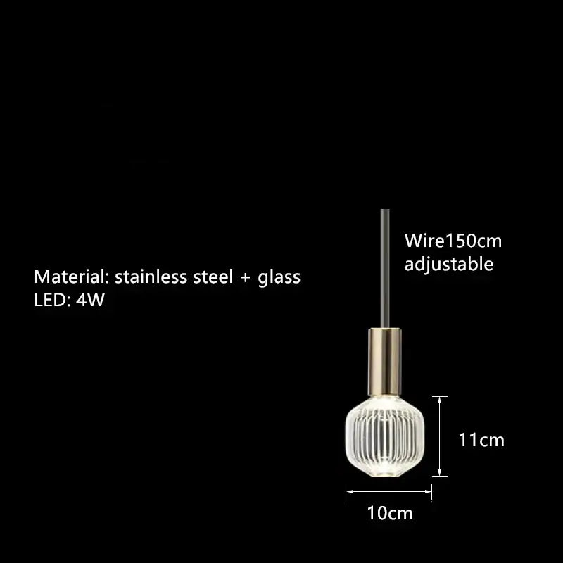 DecorBites glass tubes pendant lamp with ribbed glass globe gold stainless steel fixture and adjustable 150cm wire