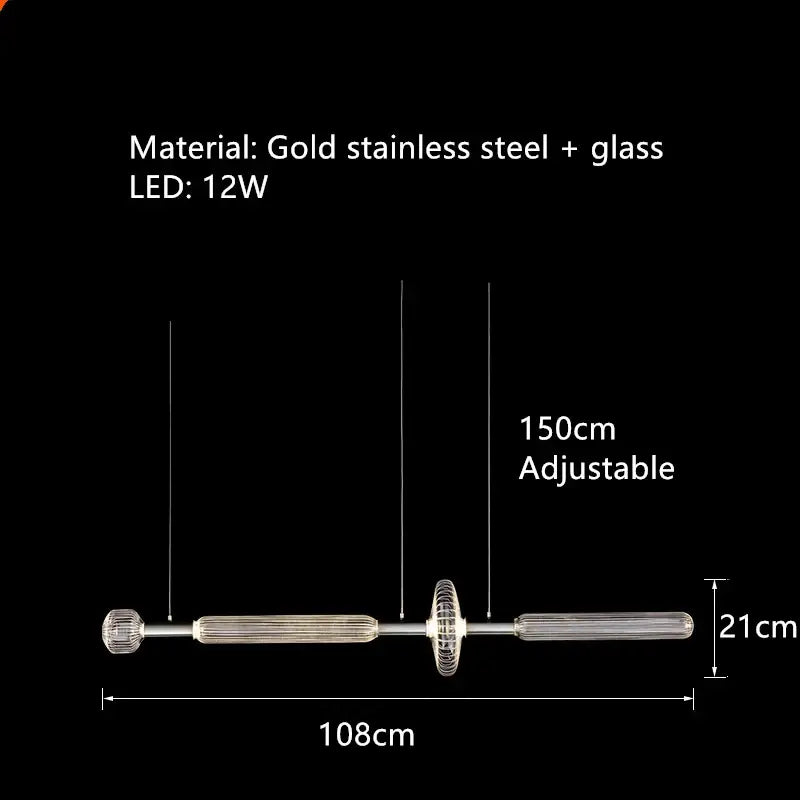Adjustable gold stainless steel and glass tubes pendant lamp with 12w led lighting by decorbites glass tubes chandelier