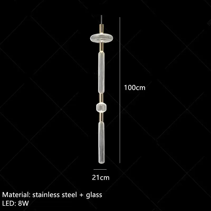 DecorBites glass tubes led chandelier with clear glass tubes and brushed brass accents in stainless steel frame