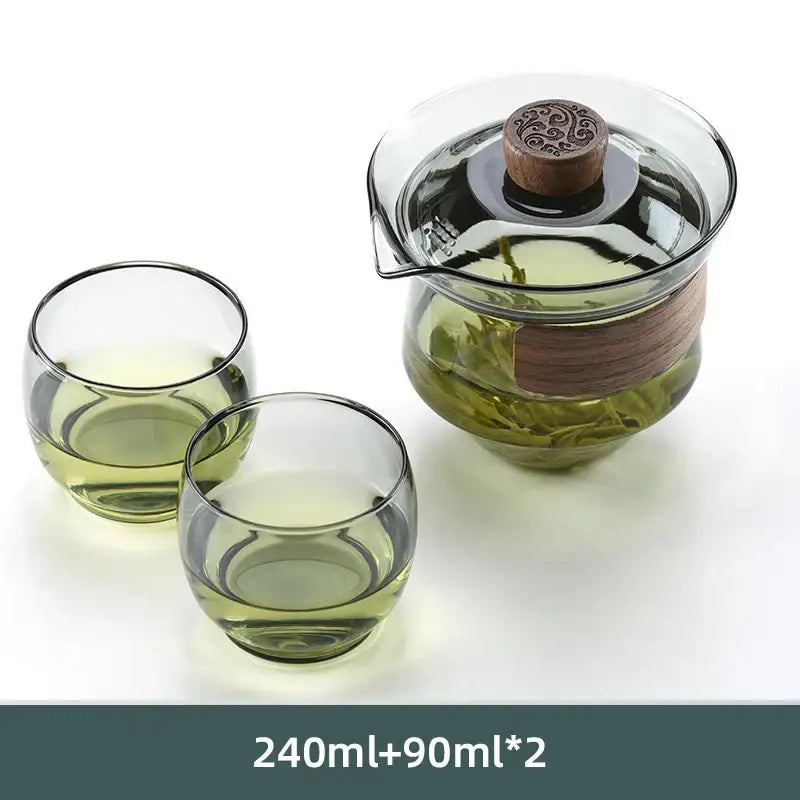 Decorbites glass tureen clear glass tea set with wooden lid and handle for kung fu tea brewing