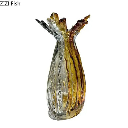 DecorBites glass vase translucent hand-blown with swirling amber and clear hues for creative home decor and crafts