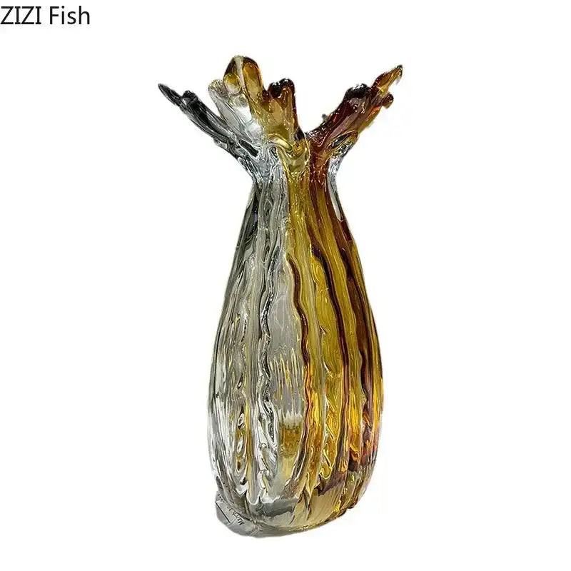 DecorBites glass vase translucent hand-blown with swirling amber and clear hues for creative home decor and crafts