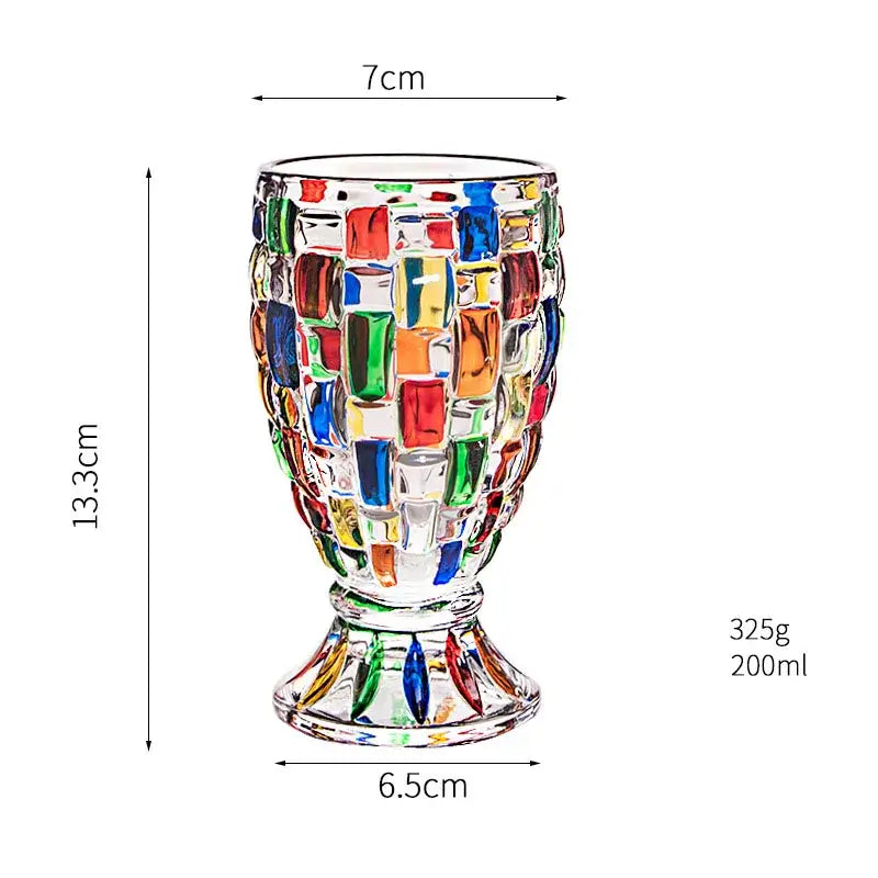 A decorbites glass vase flower pot featuring a vibrant multicolored mosaic pattern in clear glass