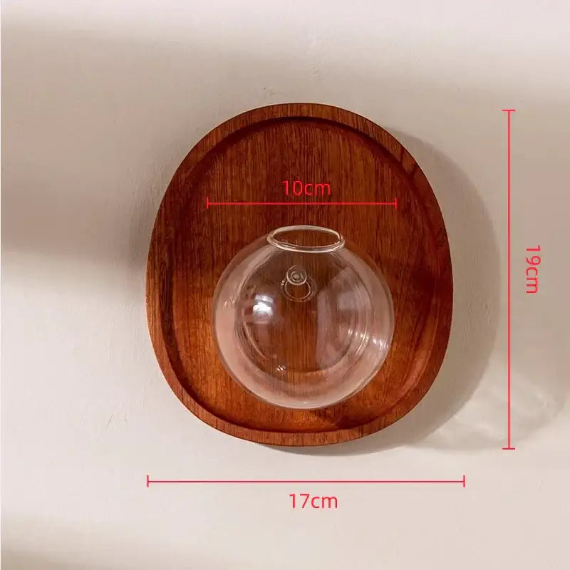 Decorbites glass vase flowerpot with clear spherical glass planter and wooden base for vase flowerpot wall decor
