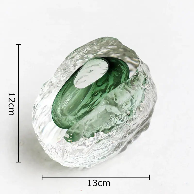 DecorBites glass vase with translucent green glass, wrinkle design, and glossy emerald core for elegant room decor