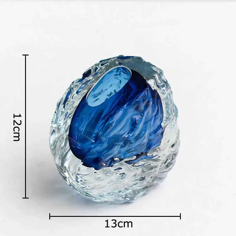 Translucent blue decorbites glass vase with textured wave exterior and deep cobalt blue core for elegant floral arrangement