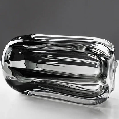 A sleek transparent decorbites glass vase with flowing ridges and smooth curves for hydroponics and flower arrangement
