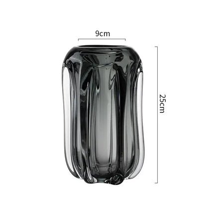 A sleek 25cm dark gray decorbites glass vase with vertical ridges and glossy finish for hydroponics and flower arrangement