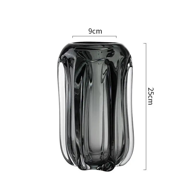 A sleek 25cm dark gray decorbites glass vase with vertical ridges and glossy finish for hydroponics and flower arrangement