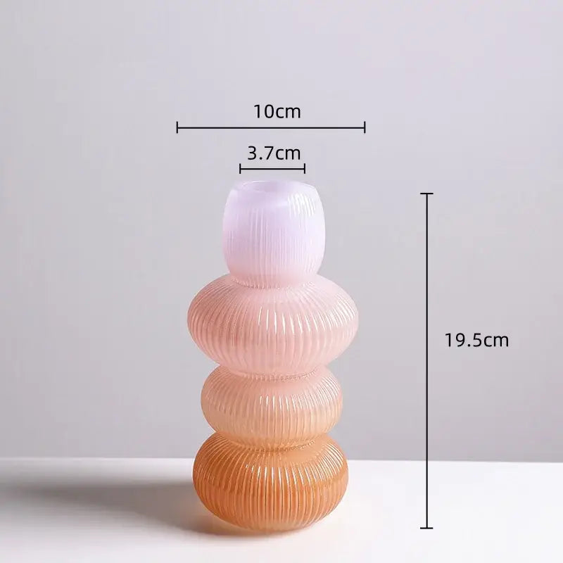 DecorBites glass vase geometric gradient with pink to orange ribbed glass and frosted white top for home decor