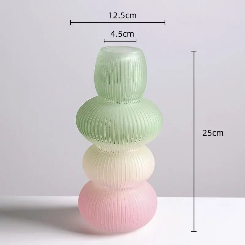 Decorbites glass vase geometric gradient with pastel mint cream blush ribbed tiers for home decoration