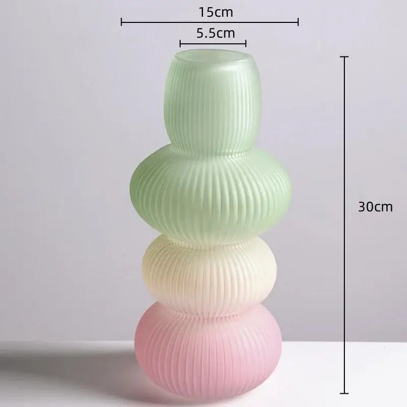 DecorBites glass vase geometric with pastel gradient ribbed spherical sections in mint cream and blush pink for home decor